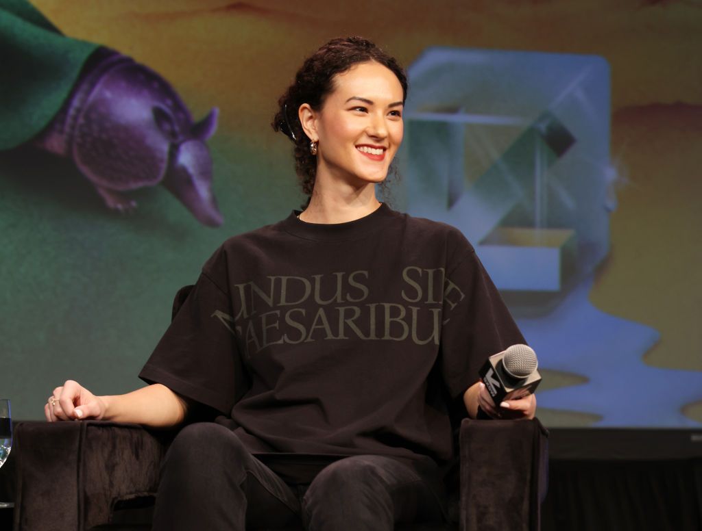Bluesky CEO Jay Graber wore a t-shirt with the slogan “Mundus Sine Caesaribus” to a panel discussion at SXSW—a clear jab at Mark Zuckerberg and Meta (Photo: Samantha Burkardt/SXSW Conference & Festivals / Getty Images)