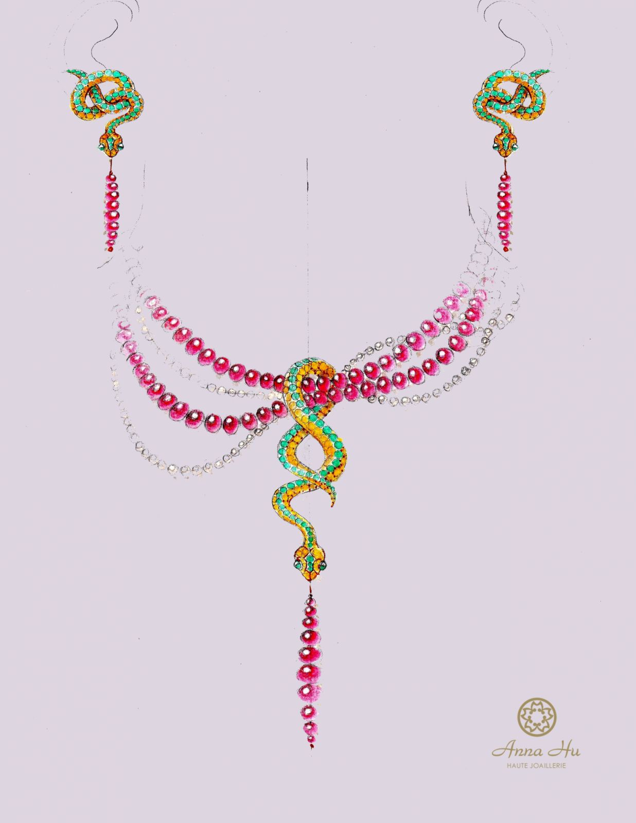 《Anna Hu埃及豔后項鍊》尖晶石、黃鑽、鑽石,18K 黃金。(Photo: Anna Hu Haute Joaillerie)