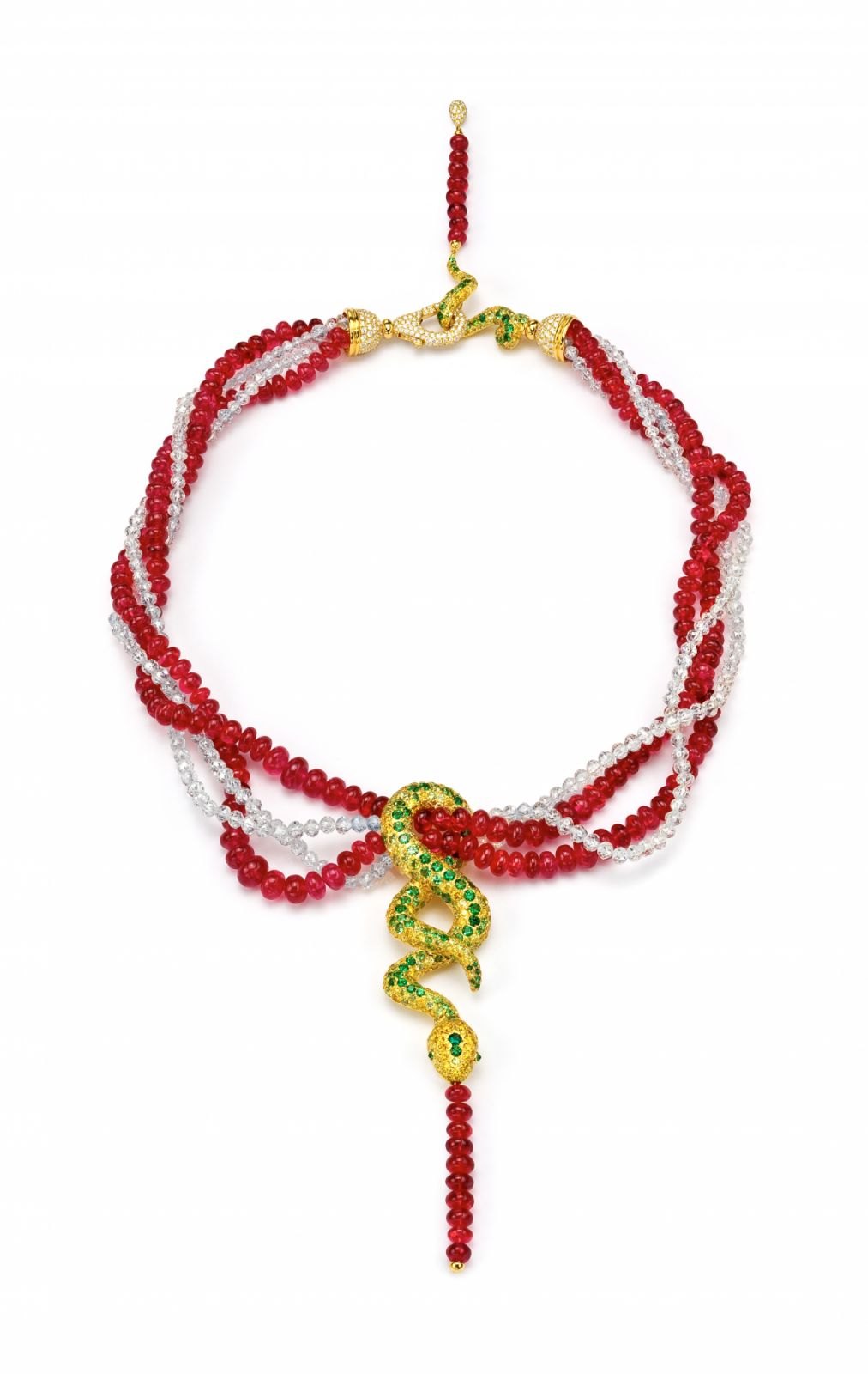 《Anna Hu埃及豔后項鍊》尖晶石、黃鑽、鑽石,18K 黃金。(Photo: Anna Hu Haute Joaillerie)