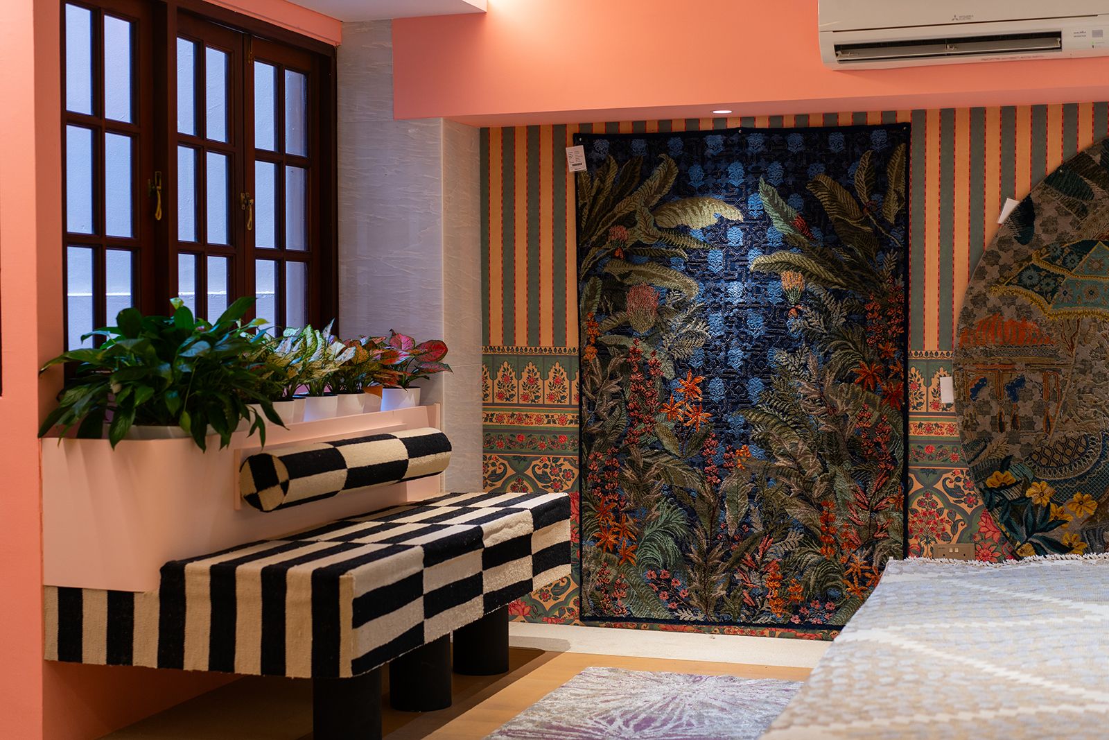 The showroom captures its dedication to exquisite craftsmanship and ethical textile production