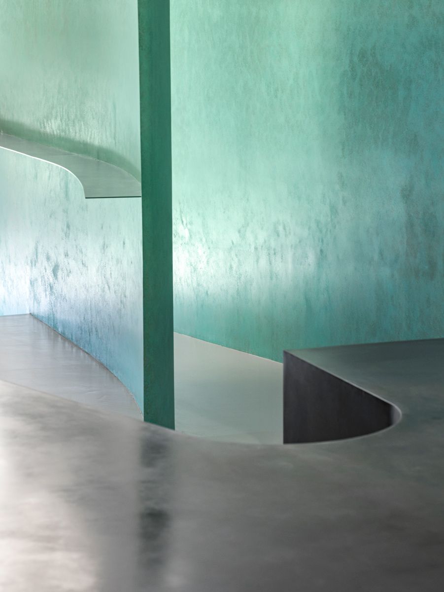 A close-up detail of the sinuous interior elements