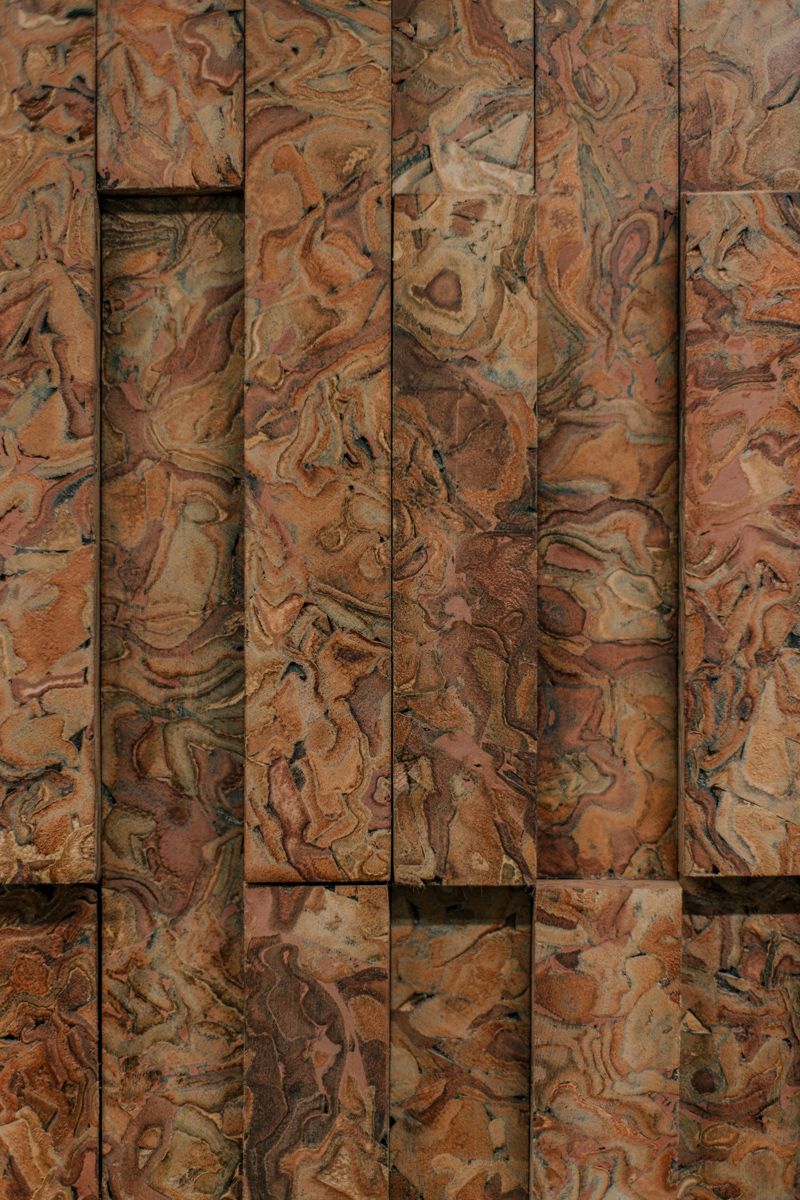 Close up of the rich colours of the marbled surface used for the interior