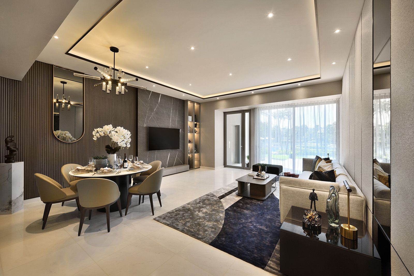 A wealth of geometric shapes and textures creates a rich spatial experience in the ground-floor apartment