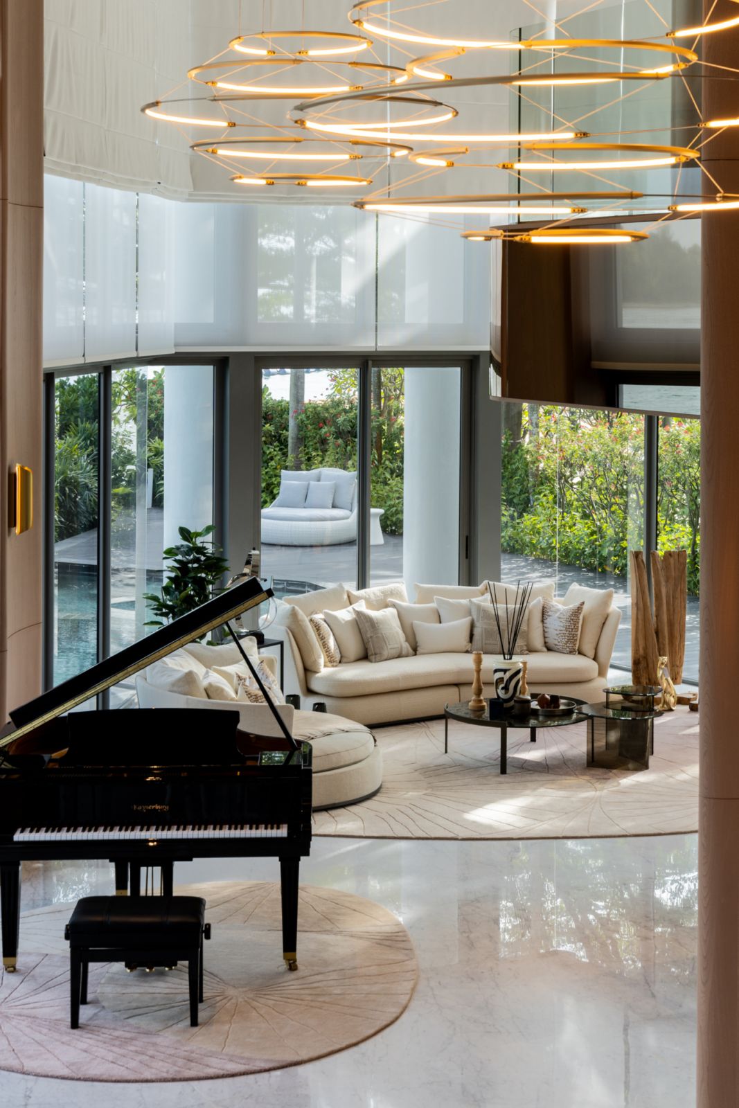 This harmonious tableau is punctuated by curvaceous elements
