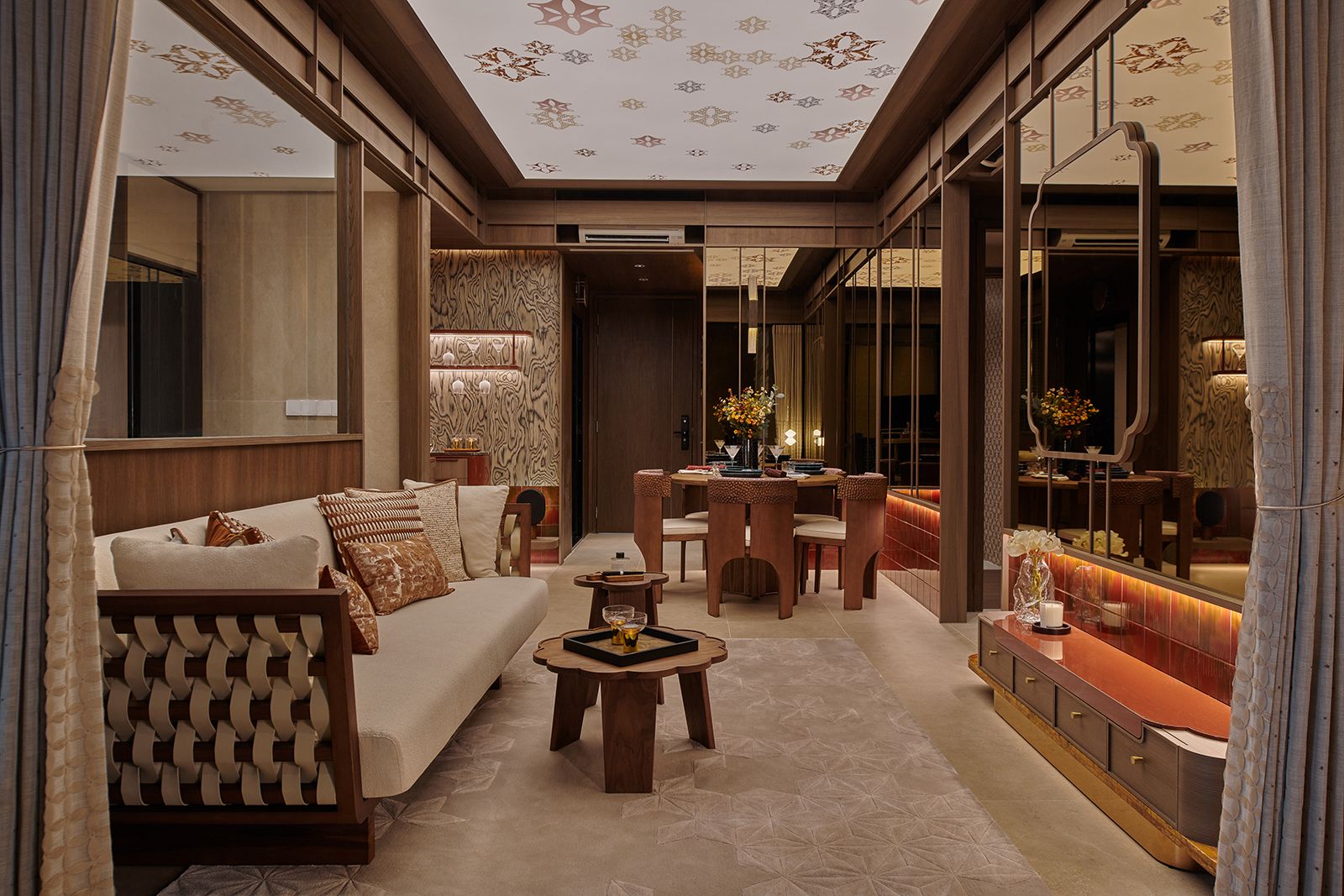 The show unit by Sujonohun presents a rich tapestry of textures and motifs that allude to the freehold condo’s Peranakan influences