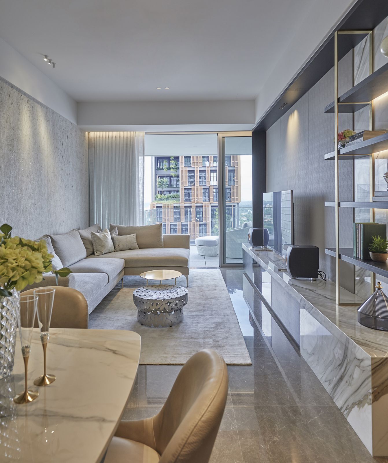 A neutral material palette employed by KGID gives the home a classic look and sense of timelessness