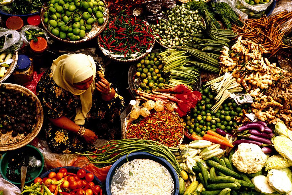The various produce in the Kota Bharu market, many of which were introduced via trade (Photo by Jerry Redfern/LightRocket via Getty Images)