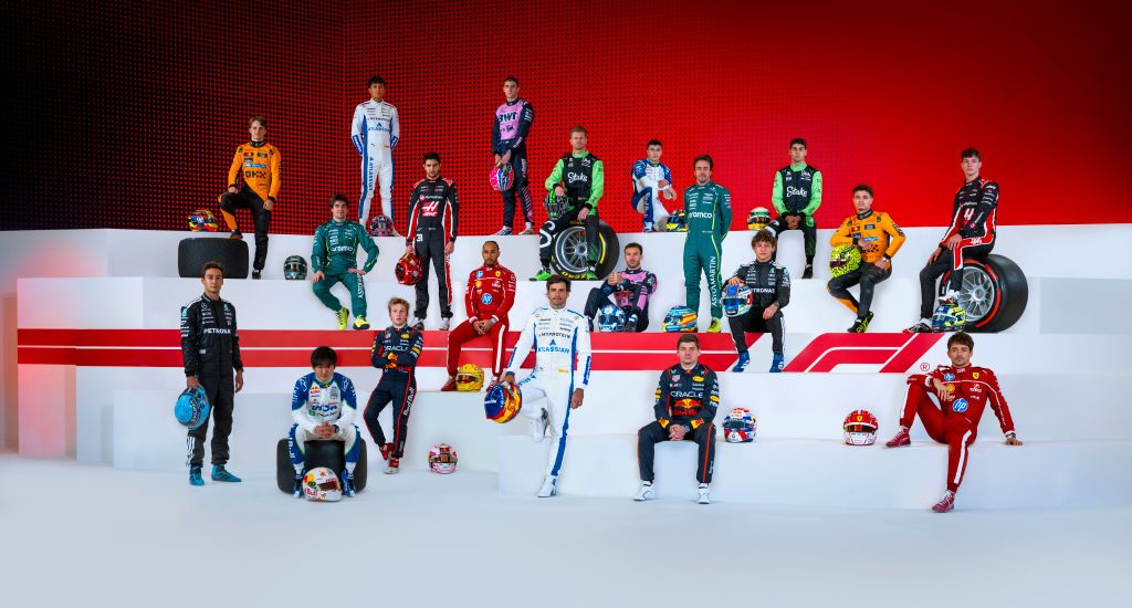 BAHRAIN, BAHRAIN - FEBRUARY 26: (EDITORS NOTE: Image has been digitally enhanced.) The 2025 Formula 1 Drivers stand for the drivers photocall prior to F1 Testing at Bahrain International Circuit on February 26, 2025 in Bahrain, Bahrain. (Photo by Lydia Harper/Formula 1 via Getty Images)