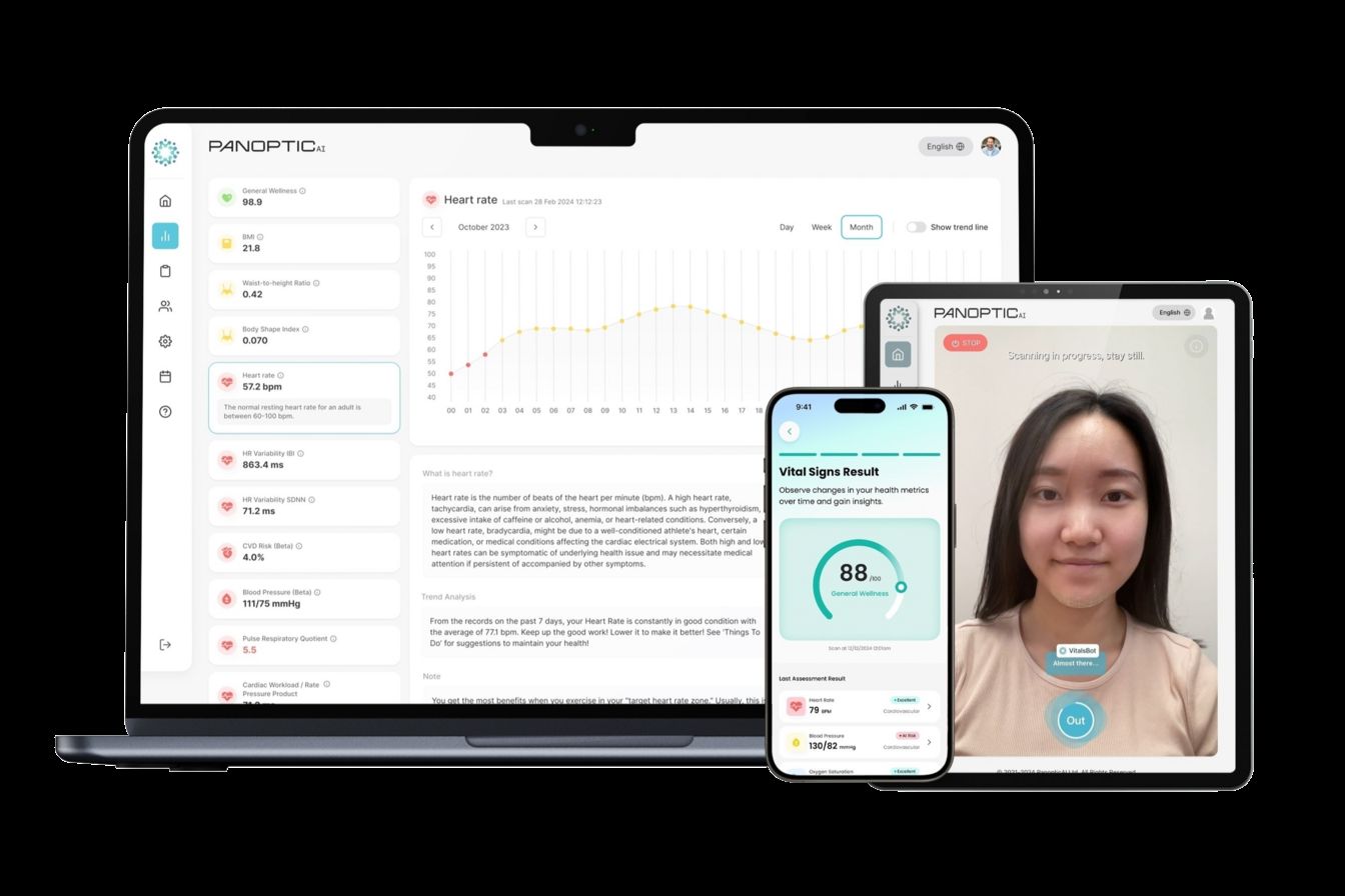 A mockup of the Vital software that transforms electronic devices with cameras into health monitoring tools (Photo: PanopticAI)