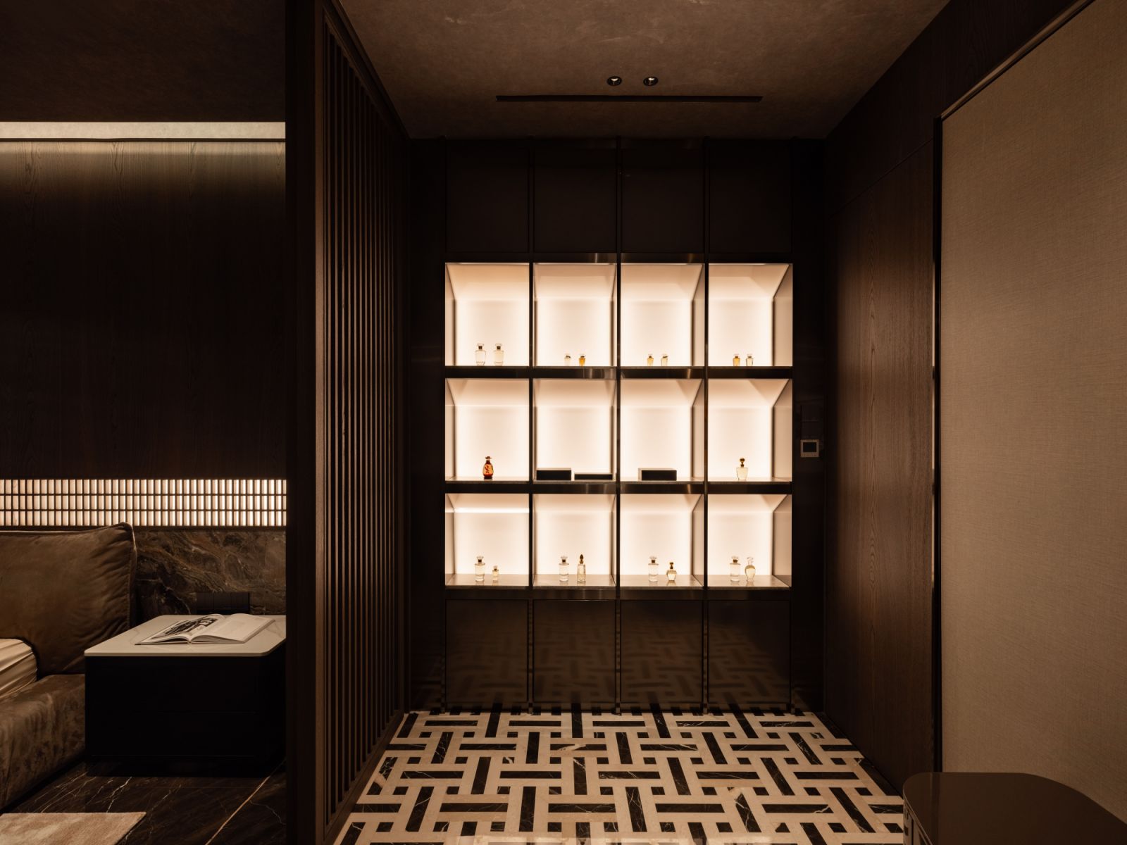 Internal illumination transforms closet shelves from mere storage into curated display vitrines