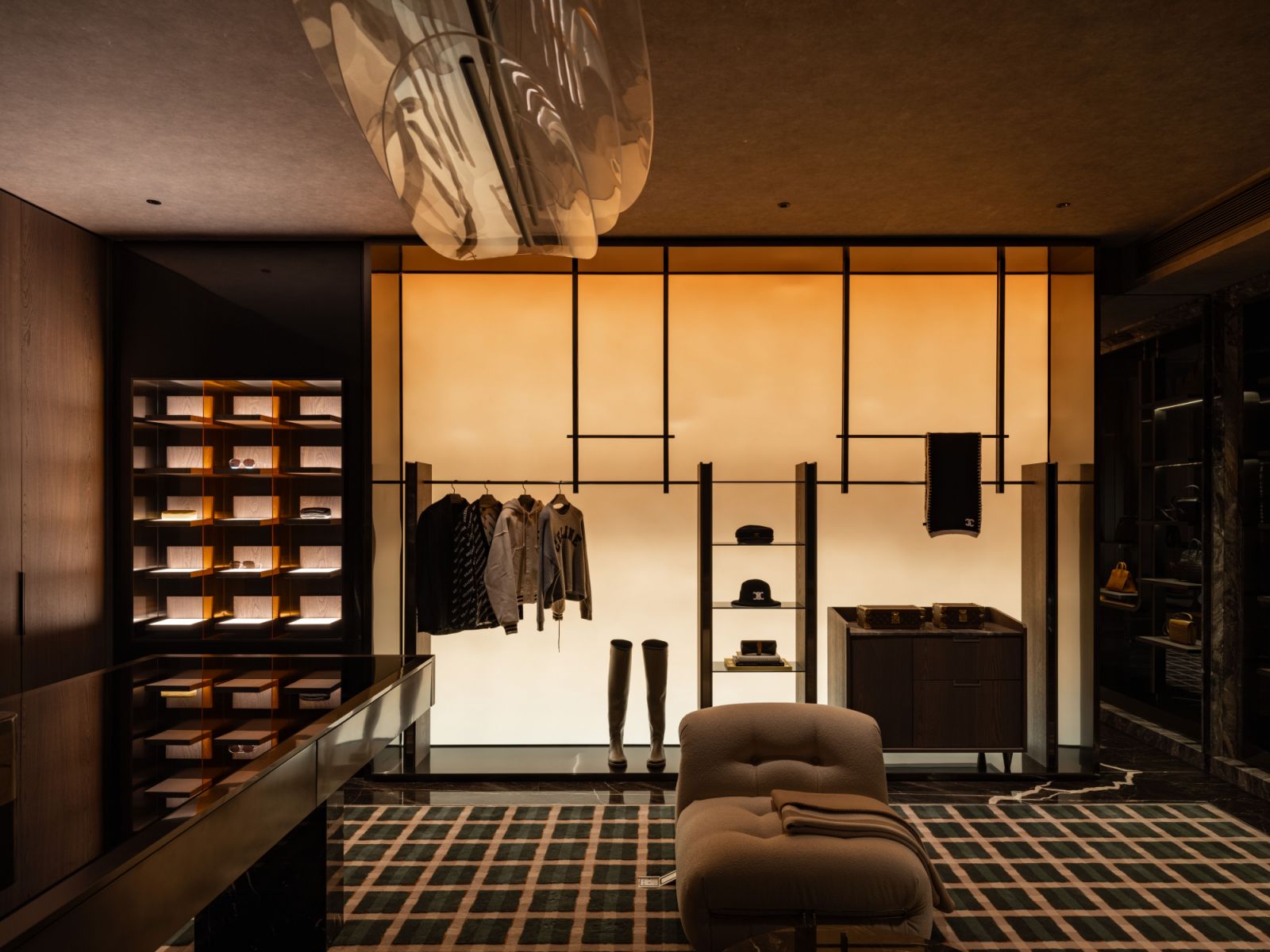 The walk-in wardrobe aims to provide a personal boutique experience within the home