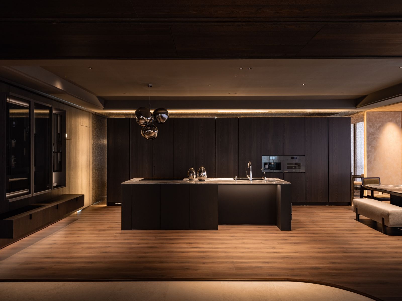 Meticulously refined through multiple iterations, the kitchen island showcases precise material proportions