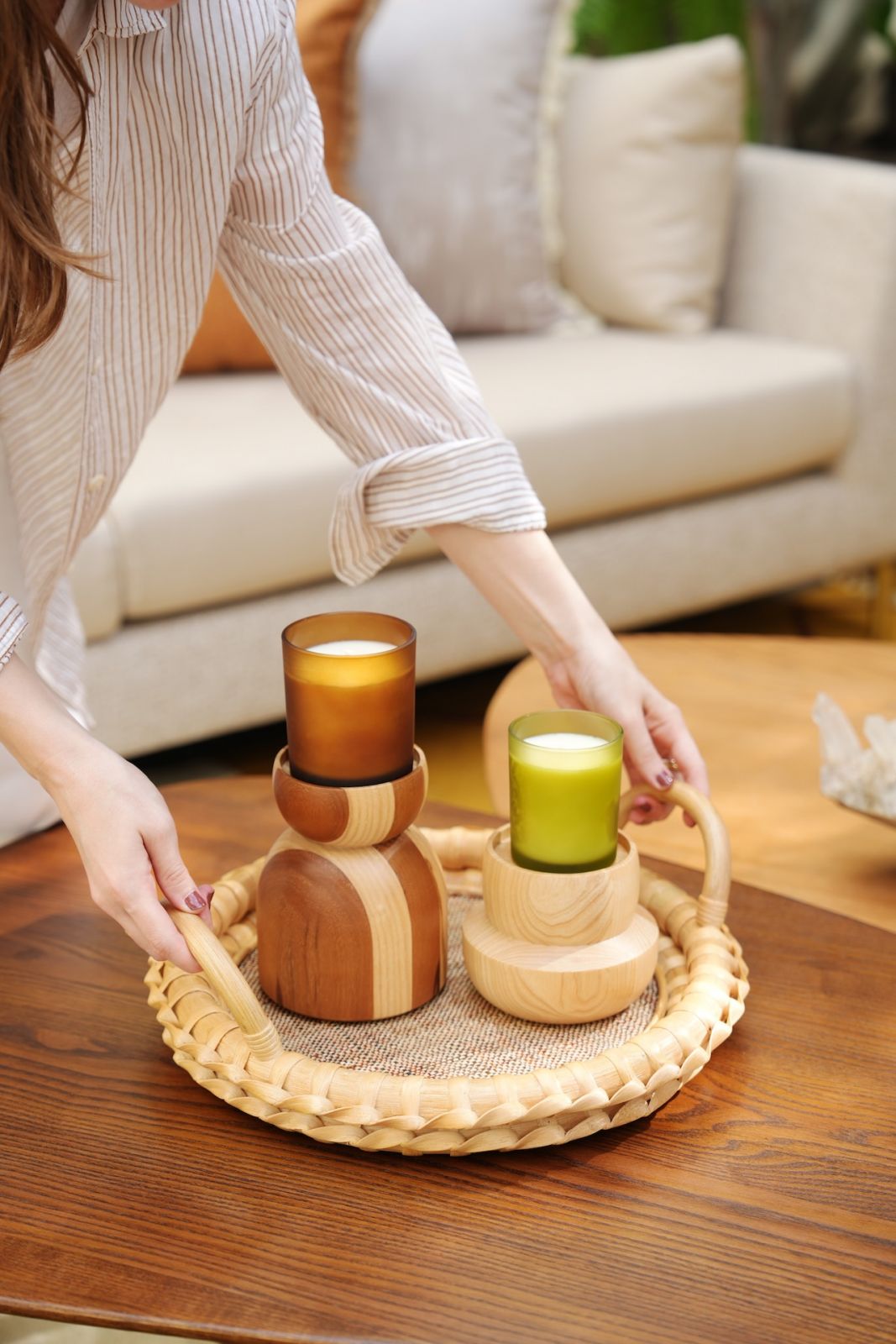 Philux Liwa Candleholders, Candle Jars and Woven Tray