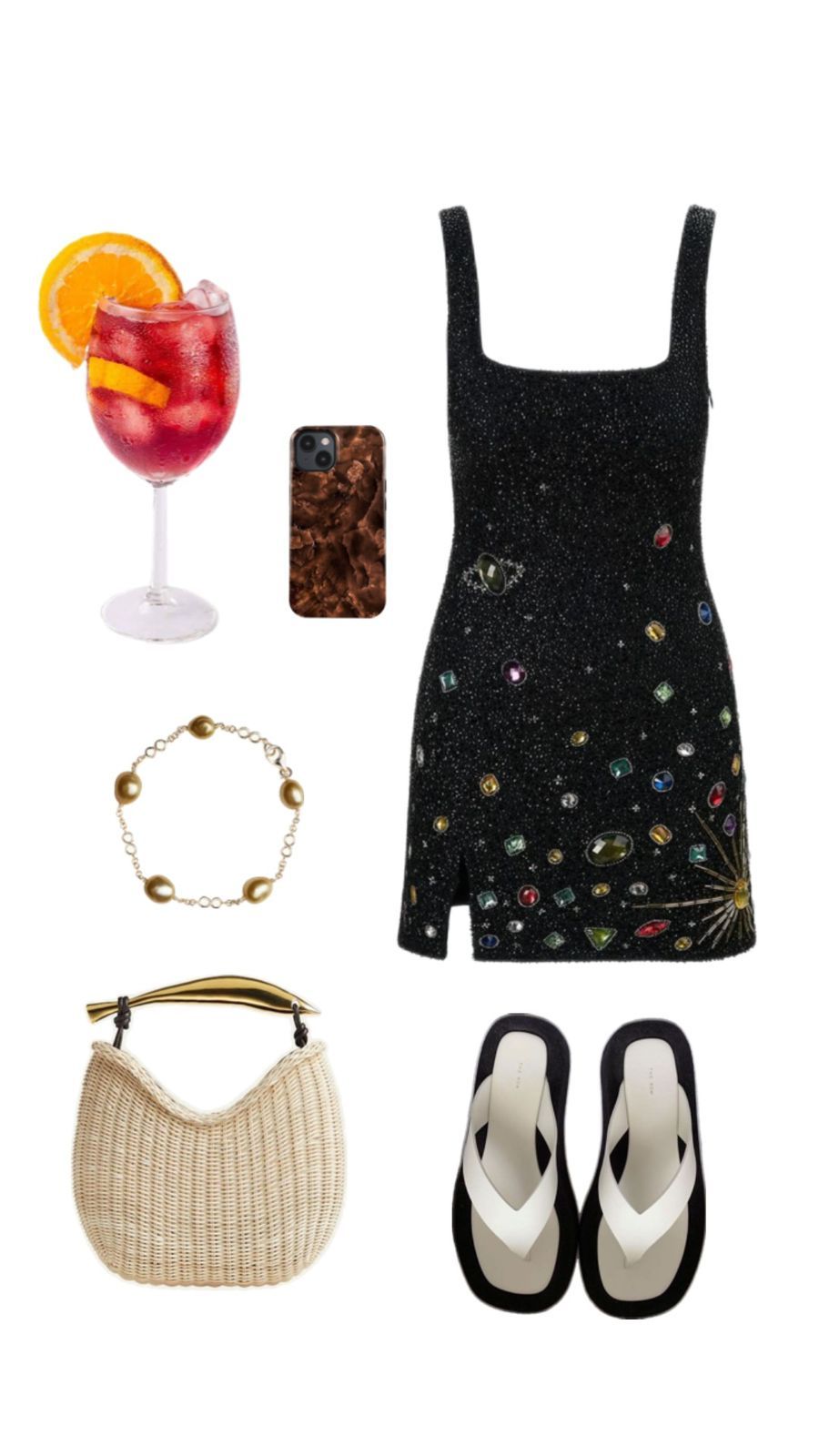 For an at-sea pre-game before hitting the clubs, why not this Bottega Veneta Sardine bag paired with a Staud dress, Jewelmer Caravelles bracelet and The Row Ginza Slippers (Photo: stylised by Julianna Cabili)