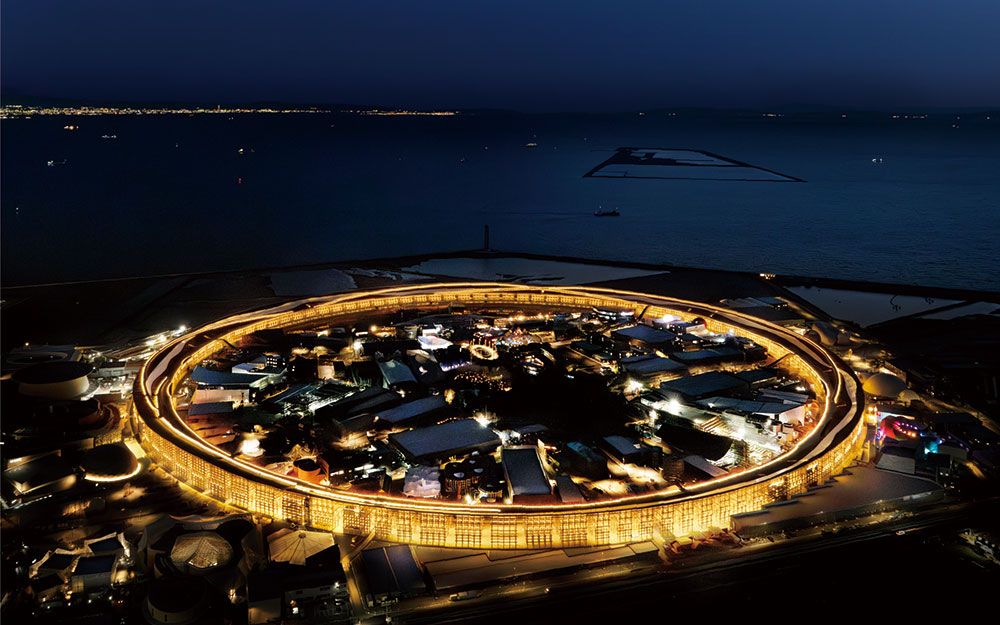 Bird's eye view of the Osaka Expo 2025's "Grand Ring" at night (Photo: Expo 2025)