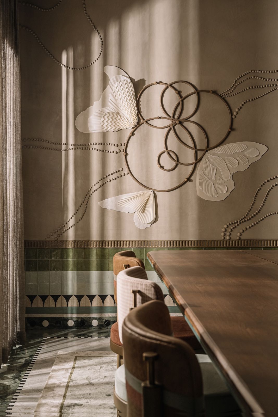 The dining room of Multitude of Sins' recent project "Pennyroyal Tea" in Chennai, India