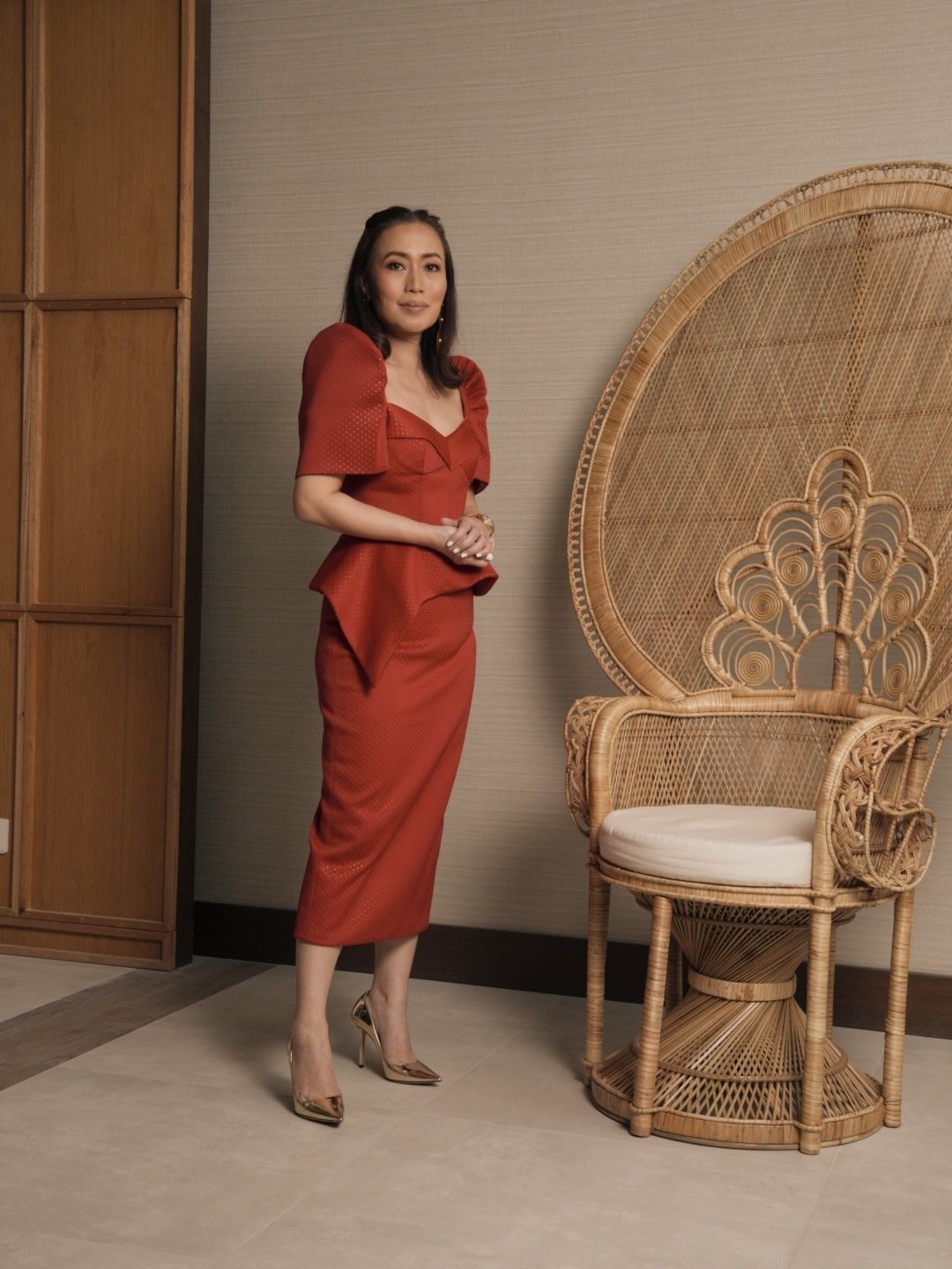 Marga Nograles poses in a burnt sienna terno dress (Photo: Courtesy of Kaayo Modern Mindanao)