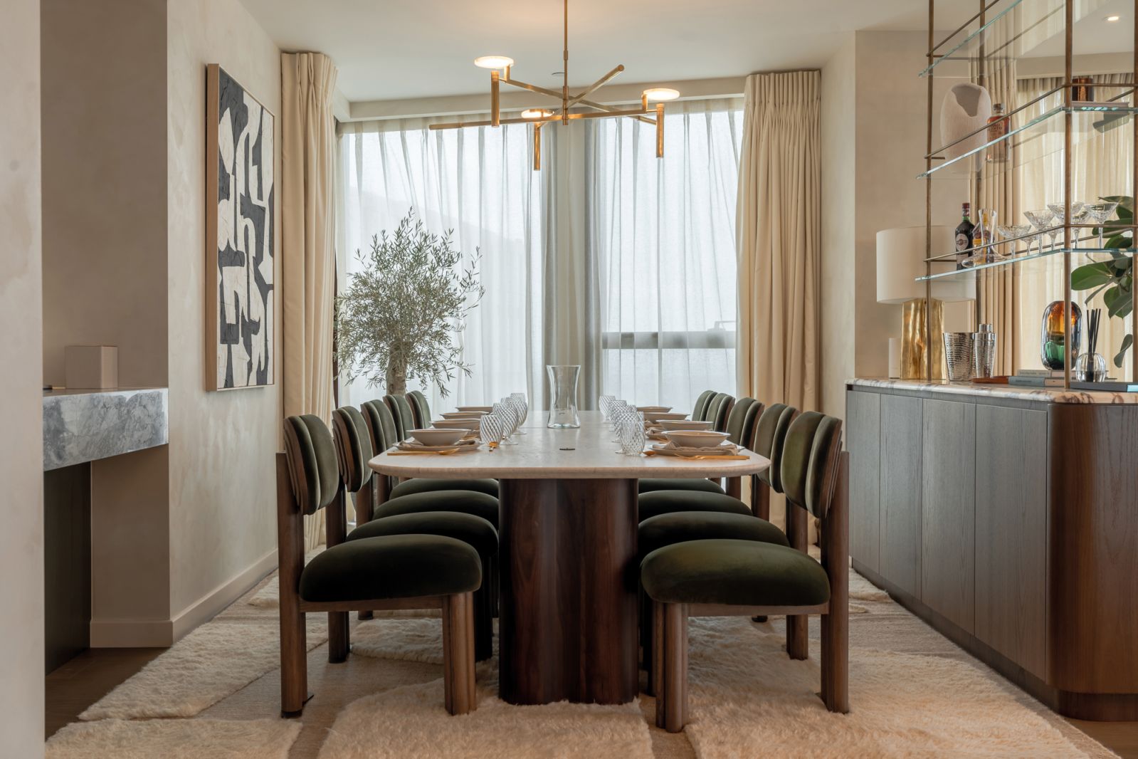 The lush yet intimate dining area