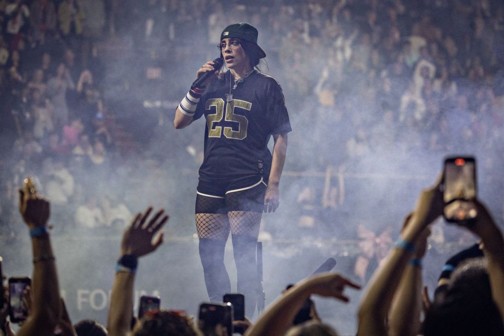 Inglewood, CA - December 15: Billie Eilish performs at the Kia Forum on Sunday, Dec. 15, 2024 in Inglewood, CA. (Jason Armond / Los Angeles Times via Getty Images)