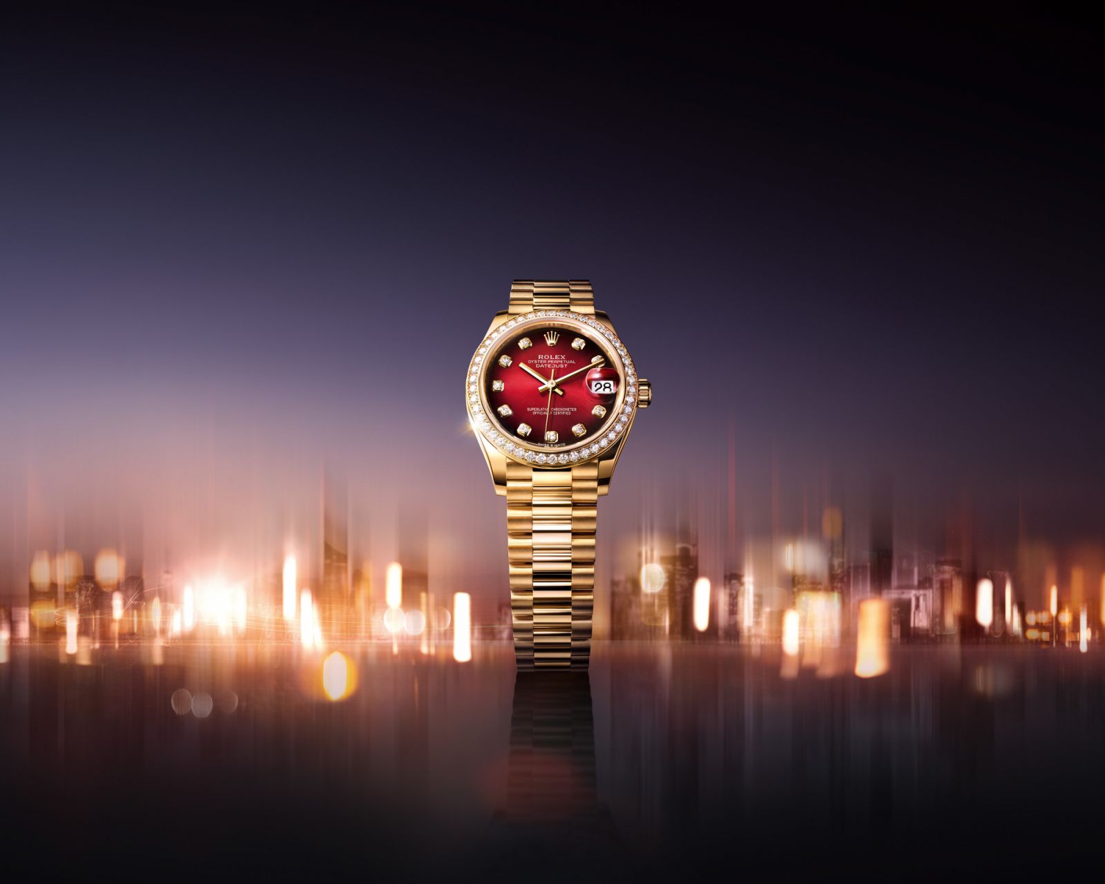 Rolex Oyster Perpetual Datejust 31 in yellow gold with red ombré dial seen on Watches and Wonders 2025