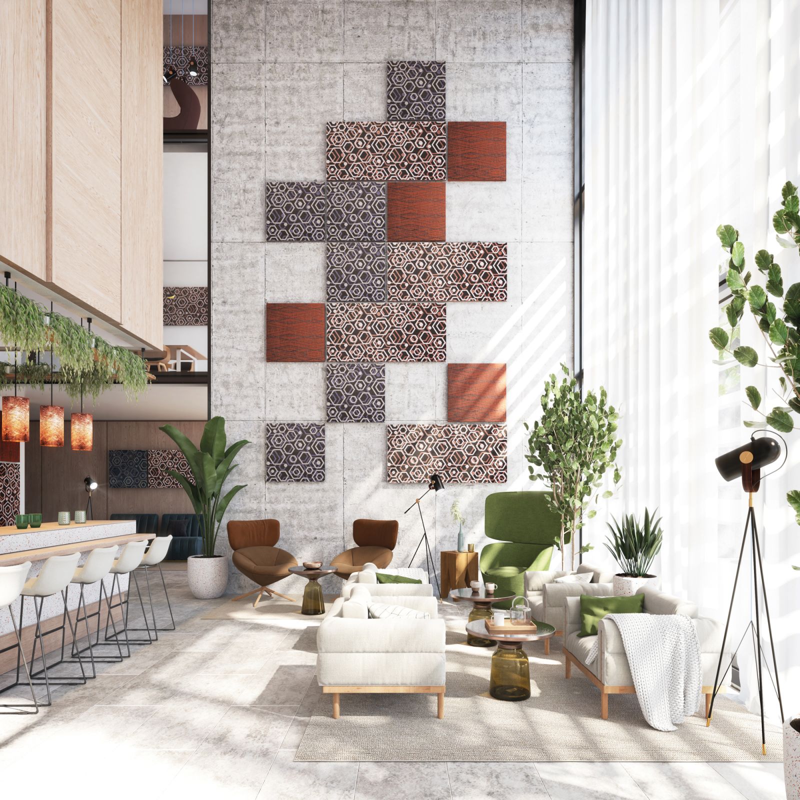 Irene Van Ophoven’s geometric Piñatex wall panels, displayed at Première Vision Paris 2023