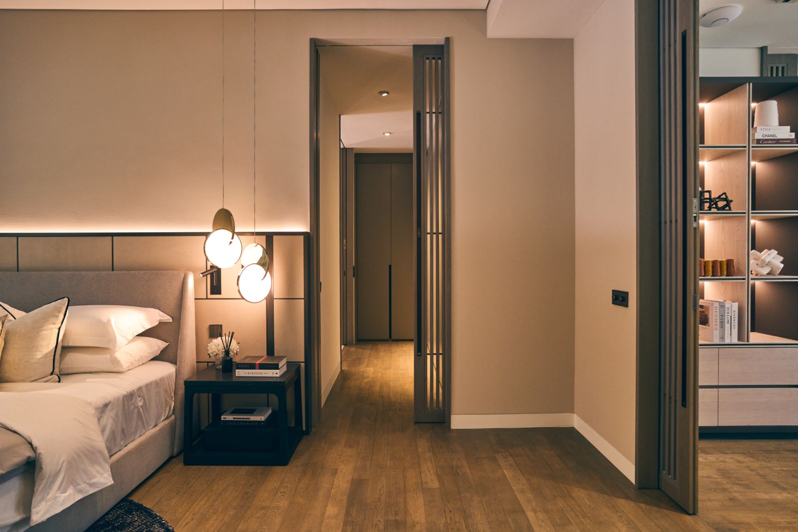 Pocket doors maximise the space while allowing the homeowners to section off the suite, as needed