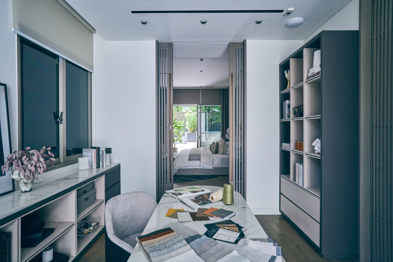 The townhouse’s master suite is accessed through a creative studio