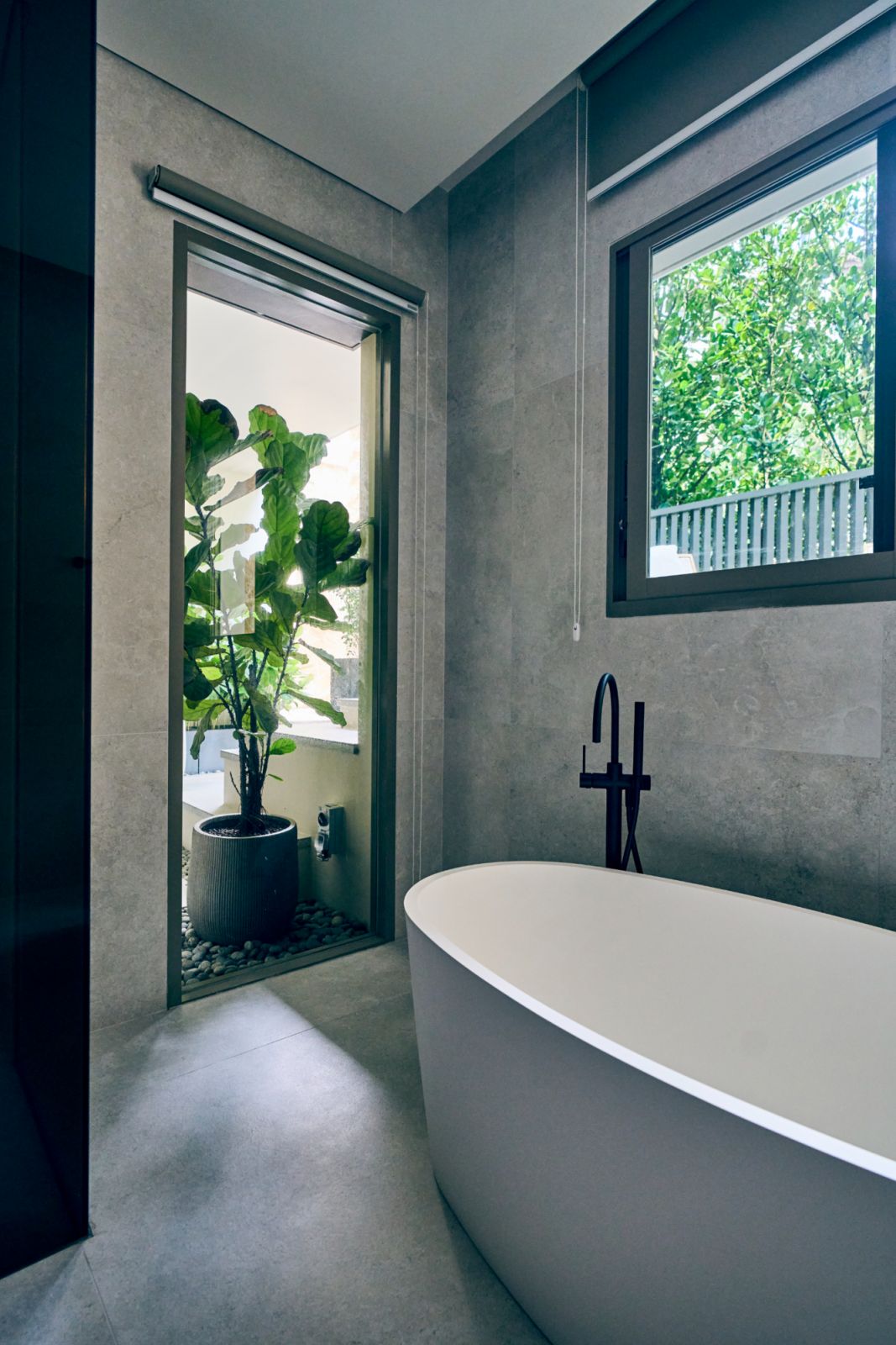 A freestanding bath in the townhouse’s master suite bathroom