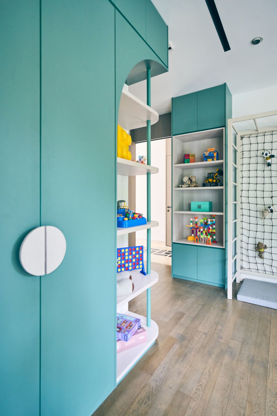 One of the children’s bedrooms with a turquoise colour palette