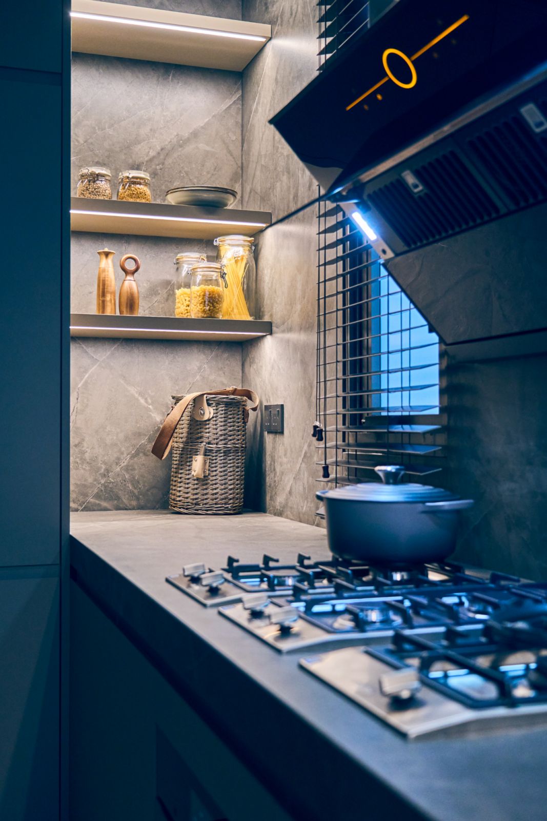 The townhouse’s stylish wet kitchen