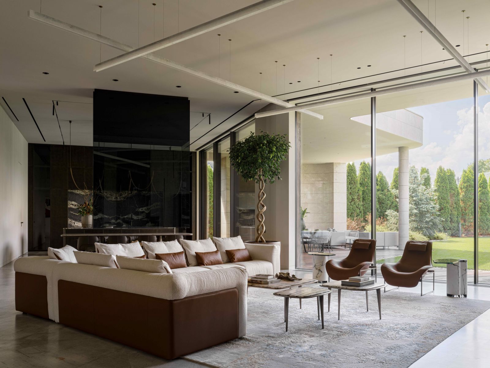 Rich, earthy tones infuse warmth amidst soft, terracotta-hued furnishings