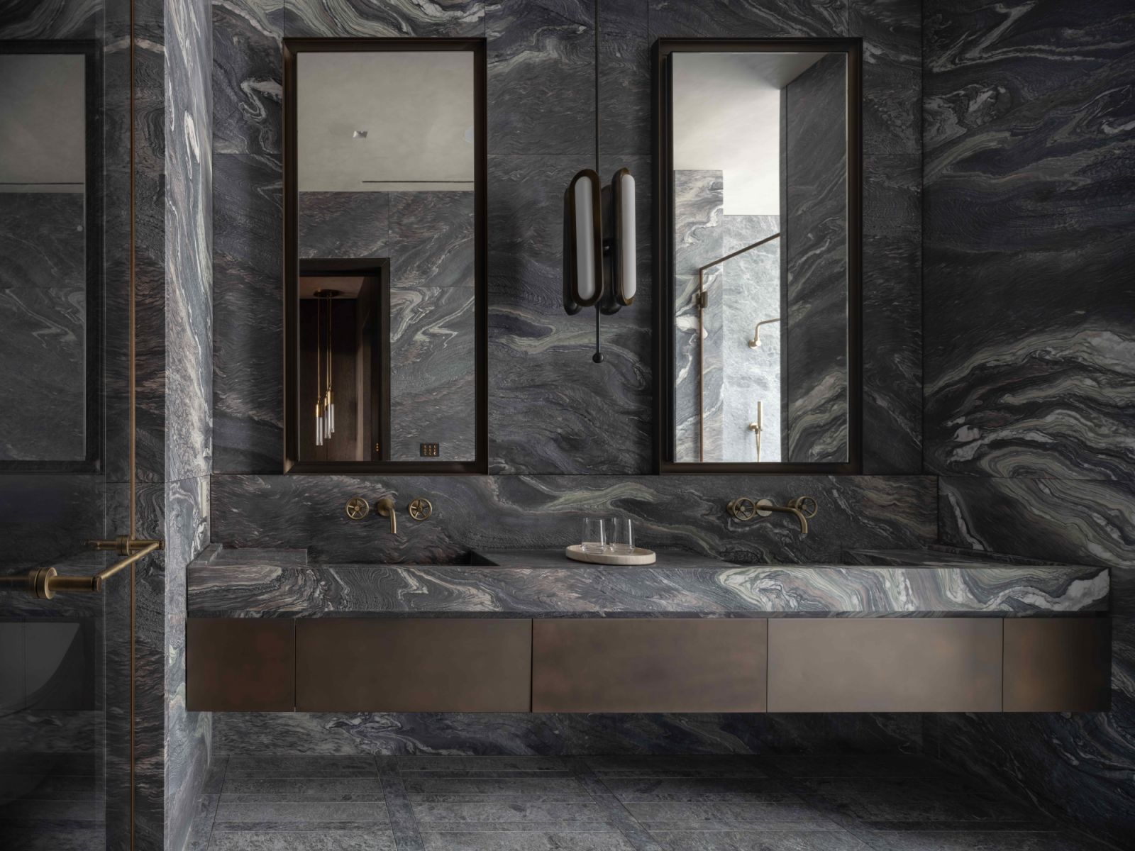 The bathroom is a carefully orchestrated balance between visual beauty and human comfort