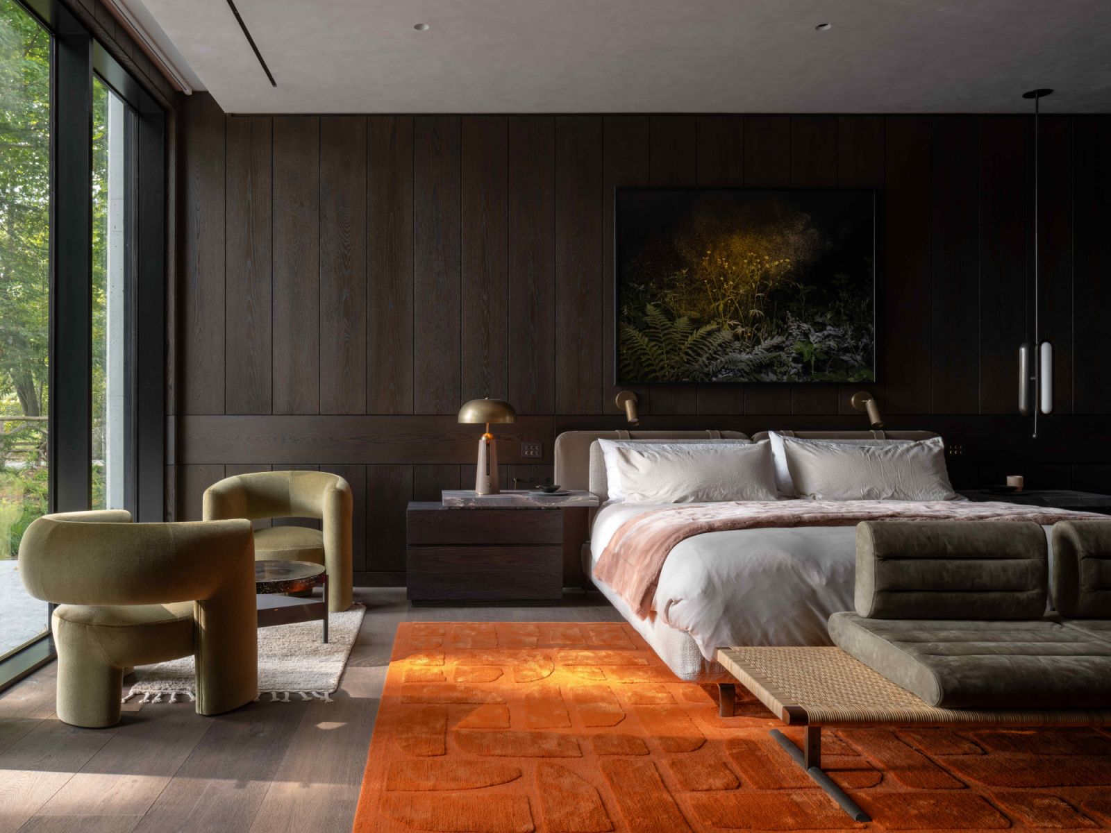 Varied rugs and palettes bestow distinct identities to each bedroom