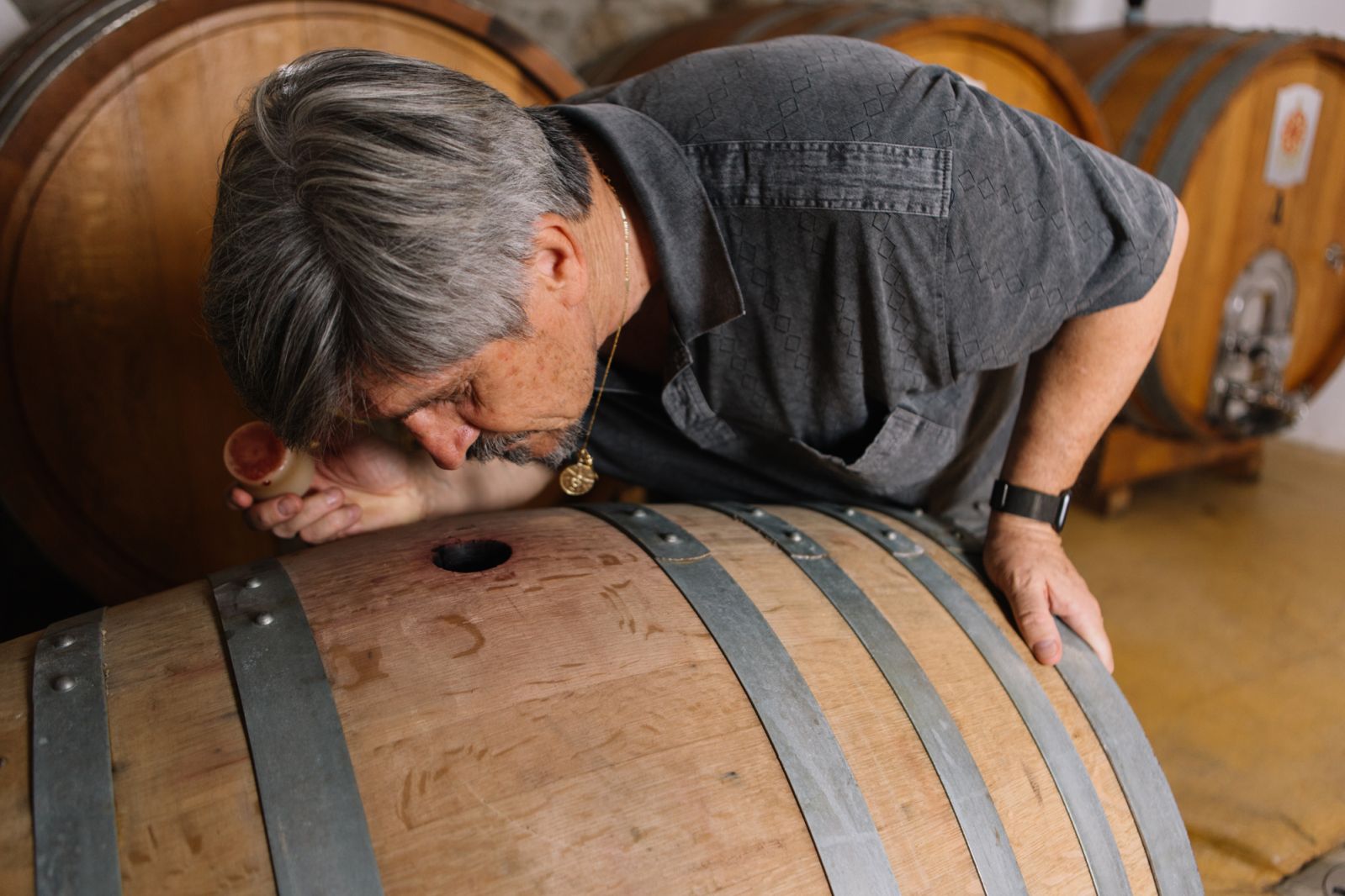 A whiff of the wine straight from the barrel room