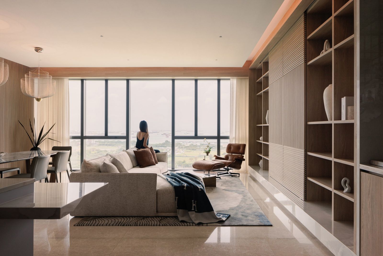 The airy living room of the Leong-designed Apartment 23, which boasts views of Singapore’s southern and eastern coastlines (Photo: Marcus L Photography)