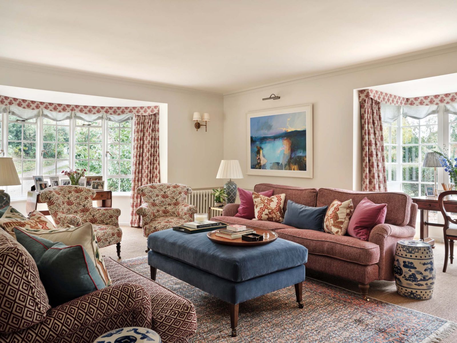 The living room in this St Albans, England family home designed by Lucinda Sanford
