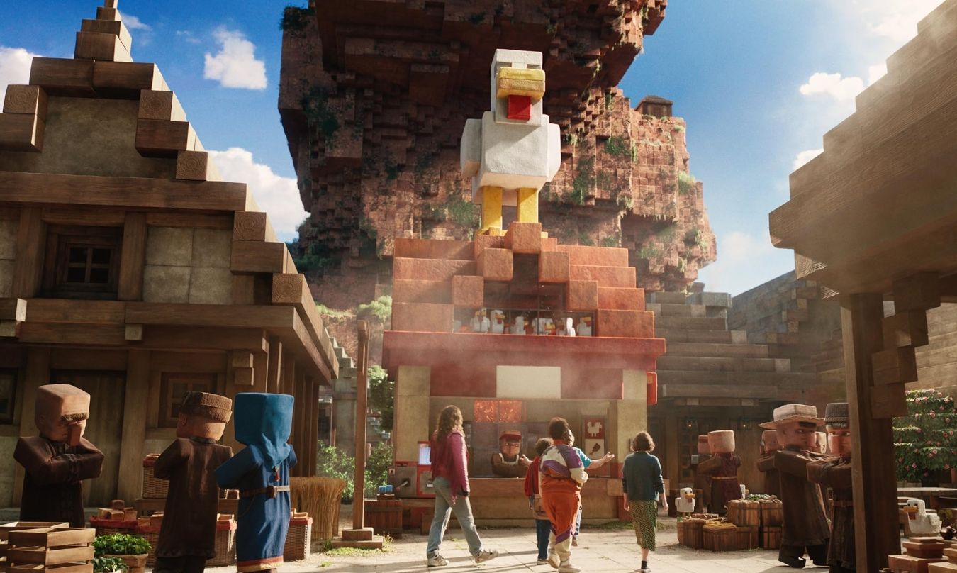 Steve’s Lava Chicken stand in the Overworld of ‘A Minecraft Movie’ (Photo: IMDB)