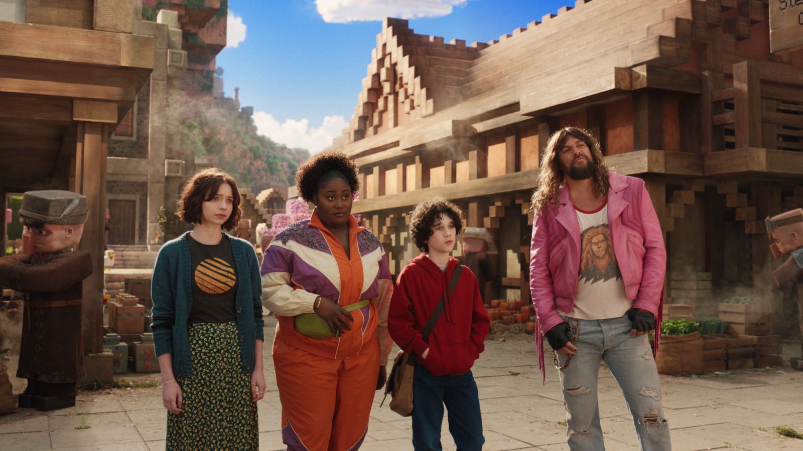 The cast of ‘A Minecraft Movie’ in the Overworld (Photo: Courtesy of Warner Bros Pictures)