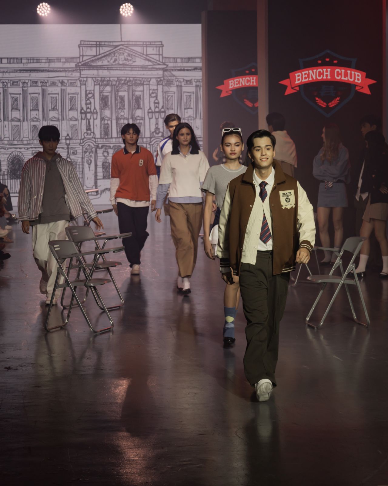 From varsity jackets to tees and polos, Bench Club presented fits with a back-to-school vibe (Photo: Courtesy of Bench)