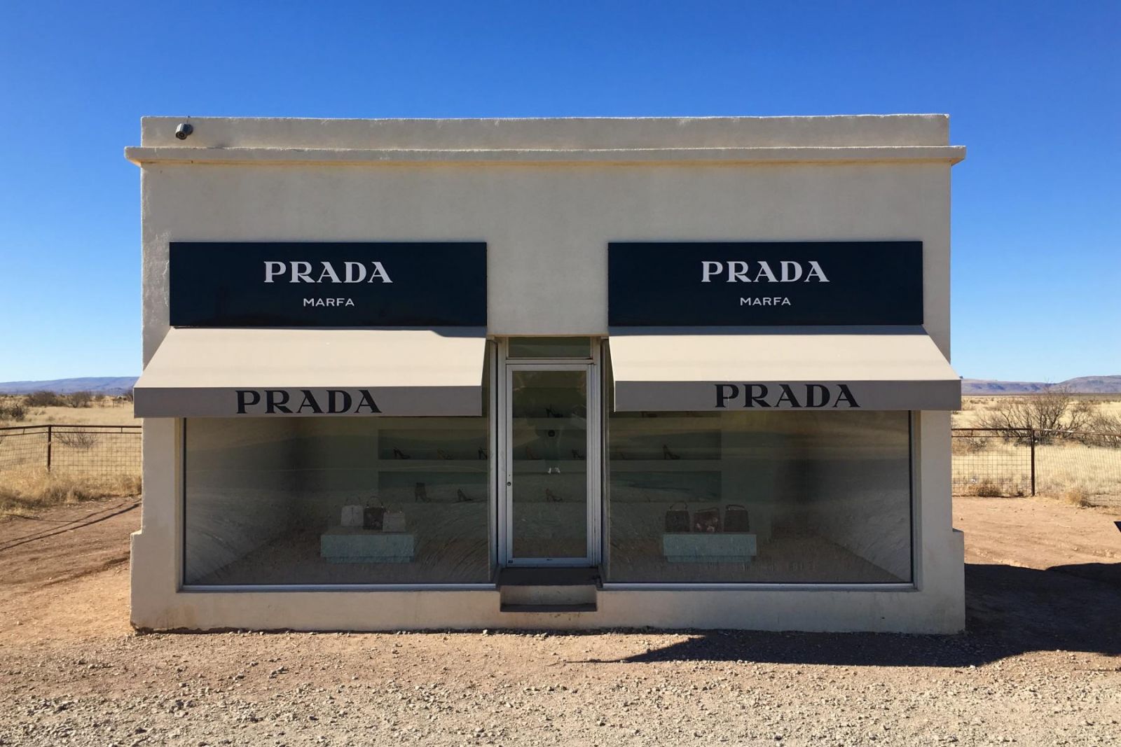A shot of the Prada Marfa art installation by Elmgreen & Dragset (Photo: Claes Nordenskiold/Prada Marfa)