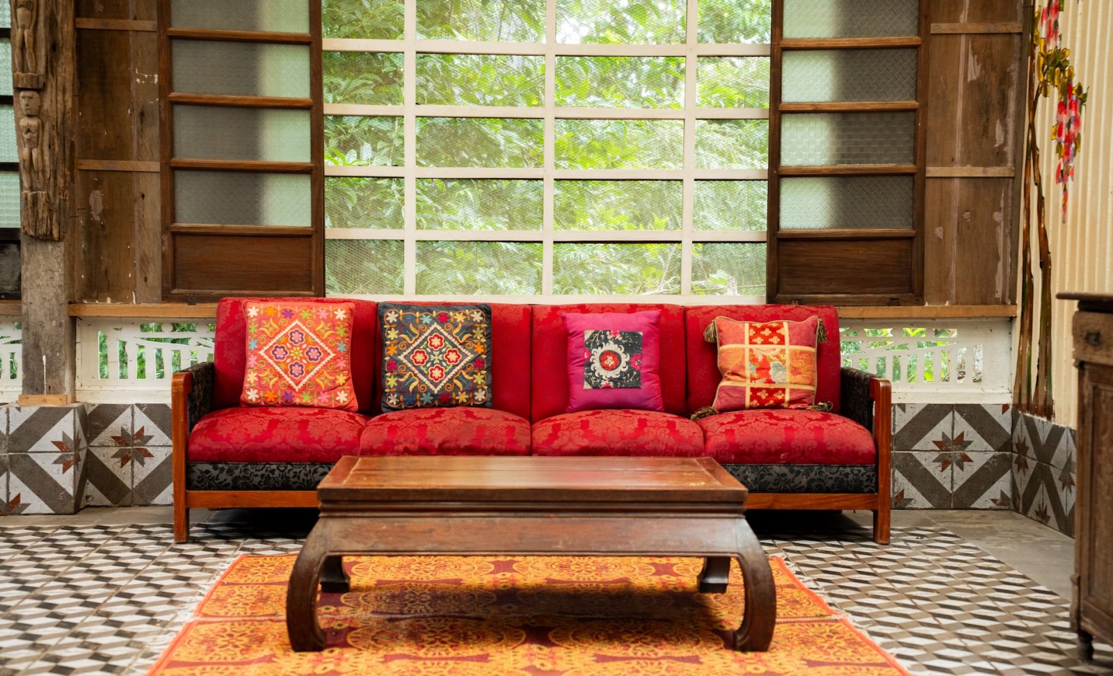 Exploring the living room in the guest area of Patis Tesoro's Laguna compound