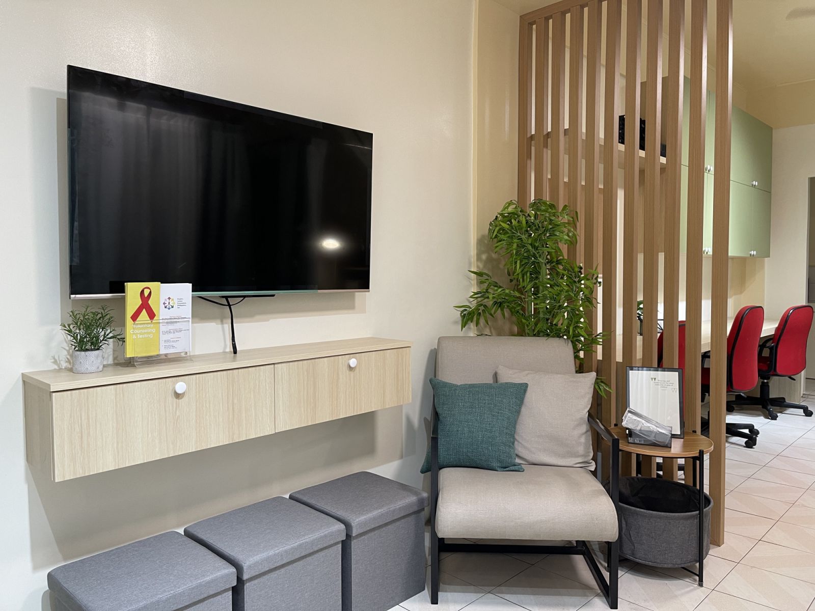 The Positive Action Foundation Philippines Inc. (PAFPI)’s waiting lounge and working stations were refurbished for easy access among the patients, workers, and guests redesigned by Benilde interior design students