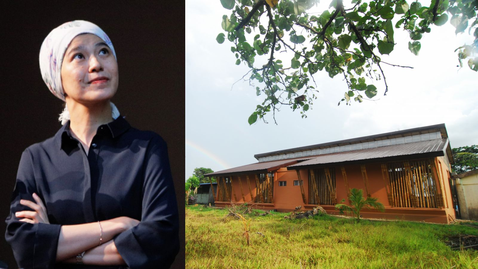 Malaysian architect Eleena Jamil (left), the Bamboo Classroom in Camarines Sur, Philippines (right)