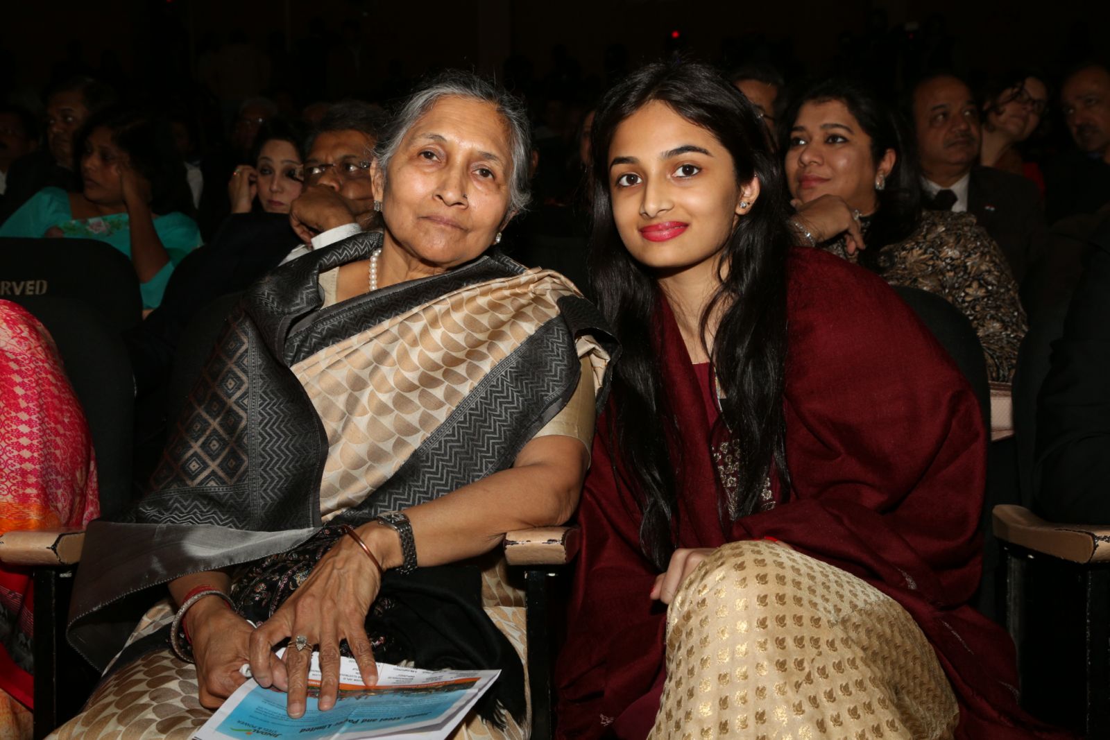 NEW DELHI, INDIA - JANUARY 14: Savitri Devi Jindal with her grand-daughter Yashasvini Jindal during the JSPL Foundation Rashtriya Swayamsiddh Samman award ceremony on January 14, 2016 in New Delhi, India. The Rashtriya Swayamsiddh Samman is instituted by JSPL to felicitate the grassroots leaders and innovators who work for the upliftment of the underprivileged and through their experience and hardships guide others to achieve their dreams.(Photo:Getty Images)