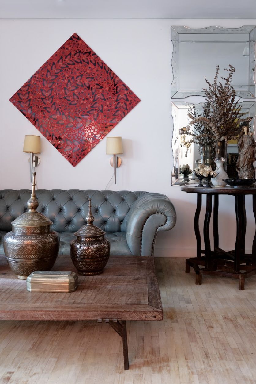 A leather sofa from George Smith, custom-coloured in Wilson’s favourite jade green (Photo: Jinggo Montenejo)