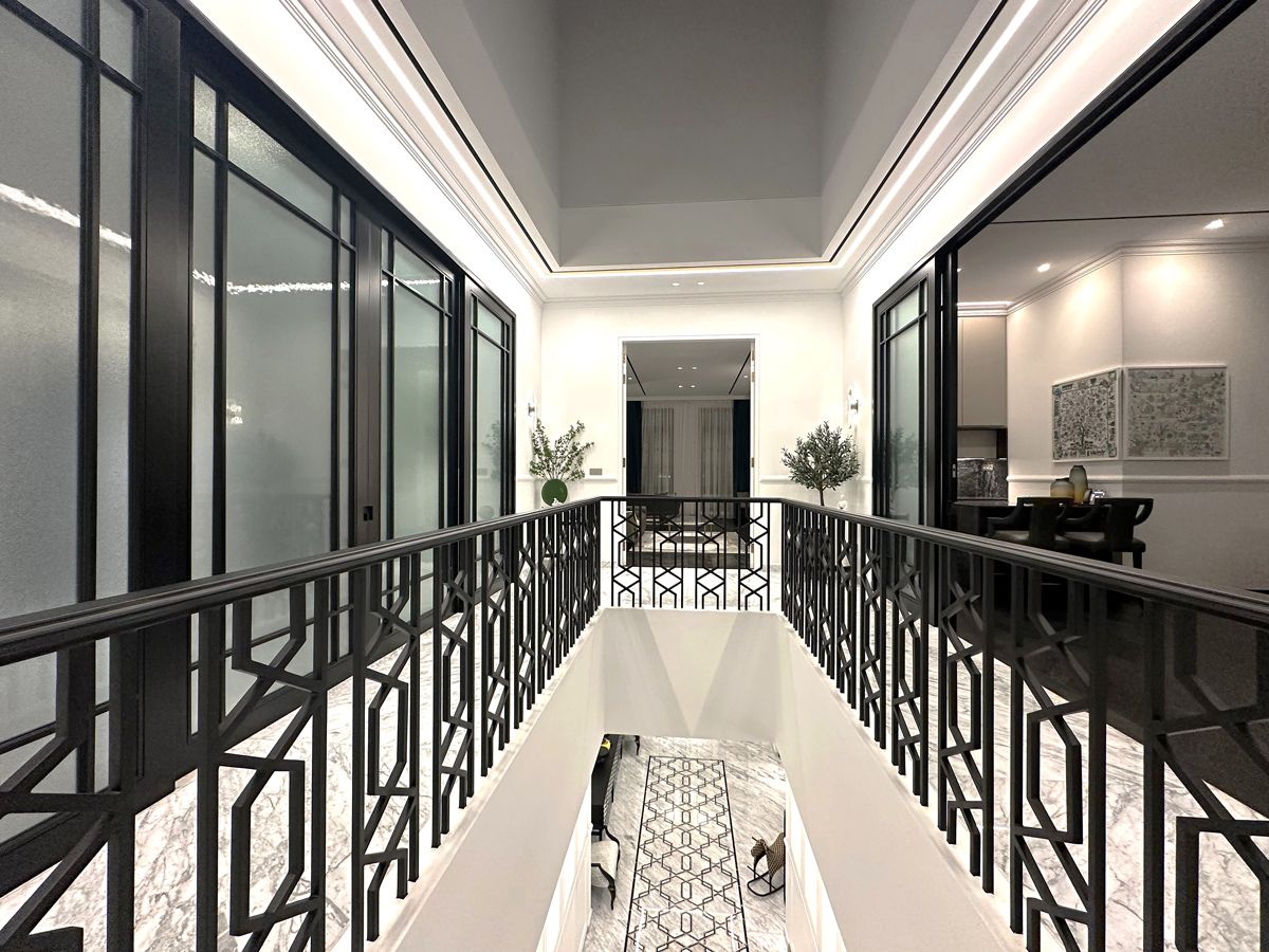 The stateliness of the black and white material palette is evident in this view