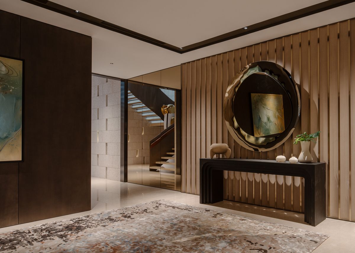 The basement entrance of the Good Class Bungalow evokes the feel of a luxurious hotel lobby