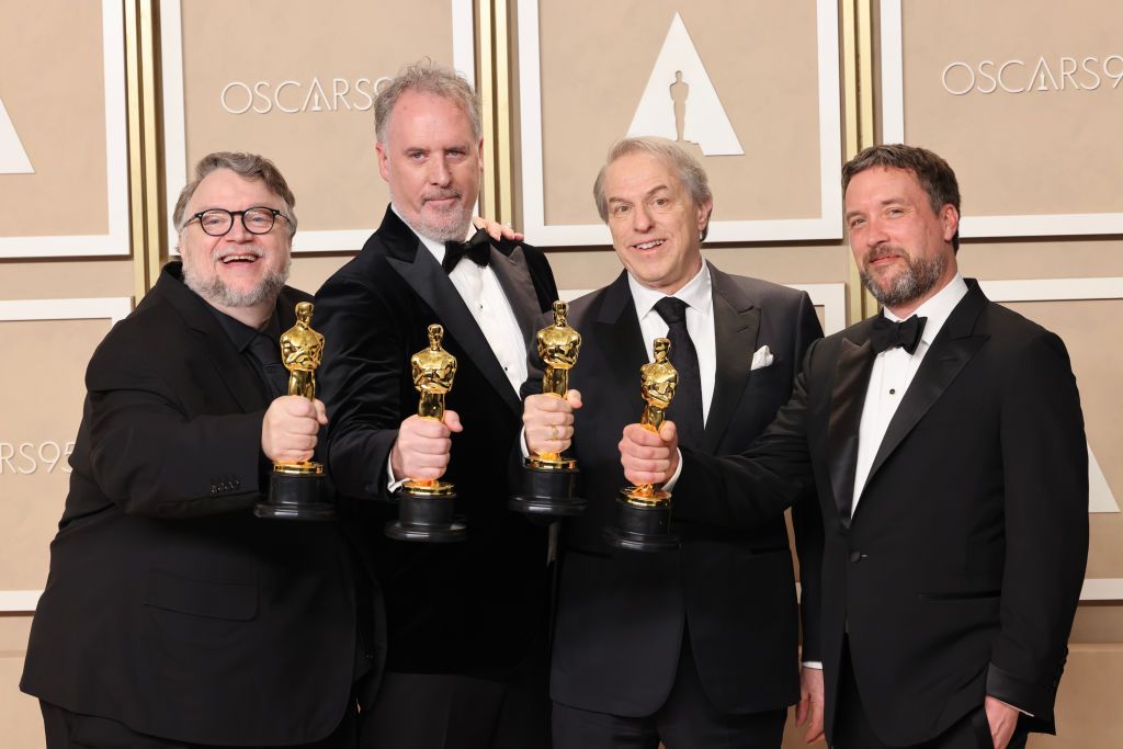 Guillermo del Toro, Alexander Bulkley, Gary Ungar and Mark Gustafson after receiving the Best Animated Feature award for ‘Pinocchio' at the 95th Annual Academy Awards in 2023 (Photo: Rodin Eckenroth/Getty Image)
