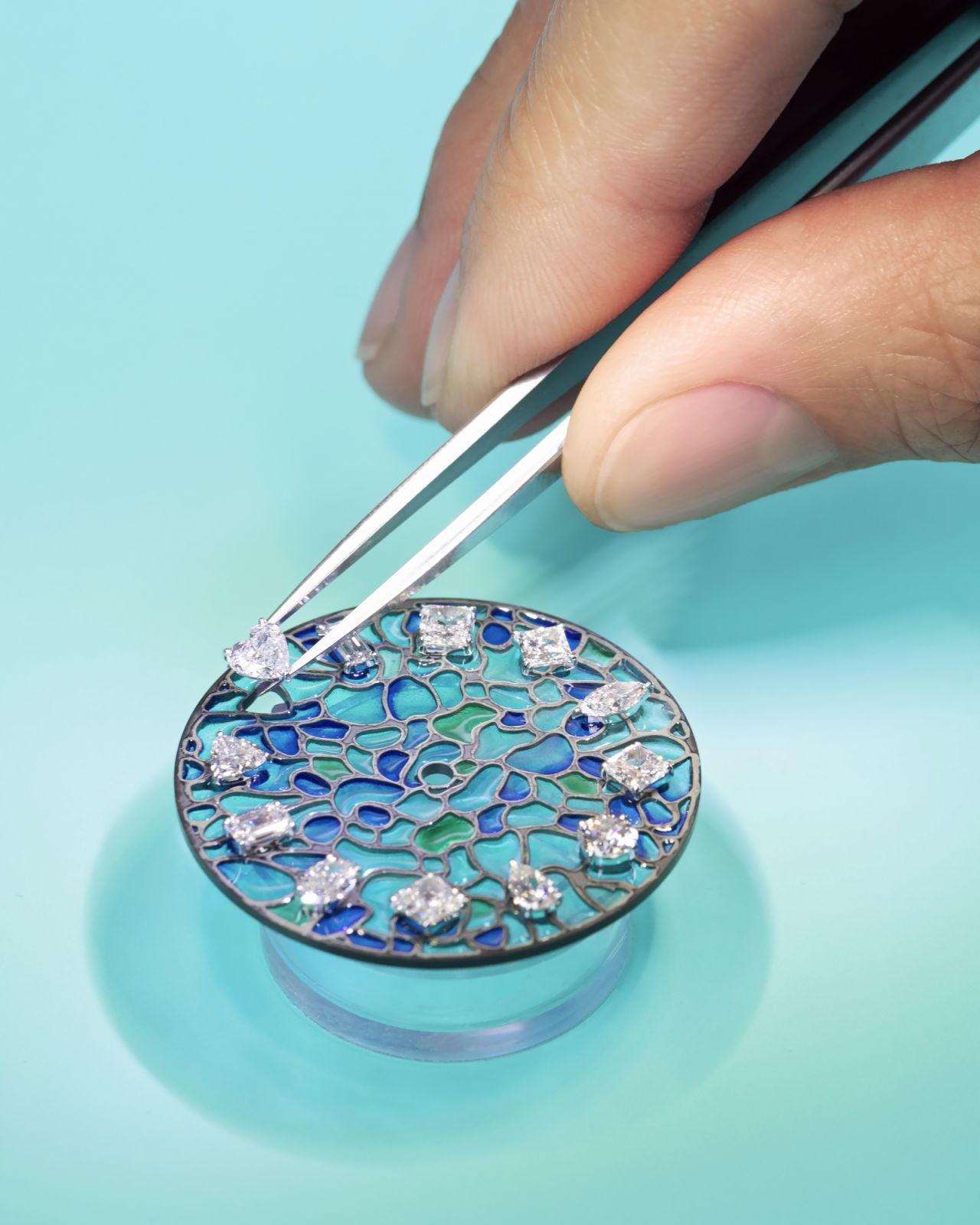 Assembling the dial of the Eternity by Tiffany Wisteri watch
