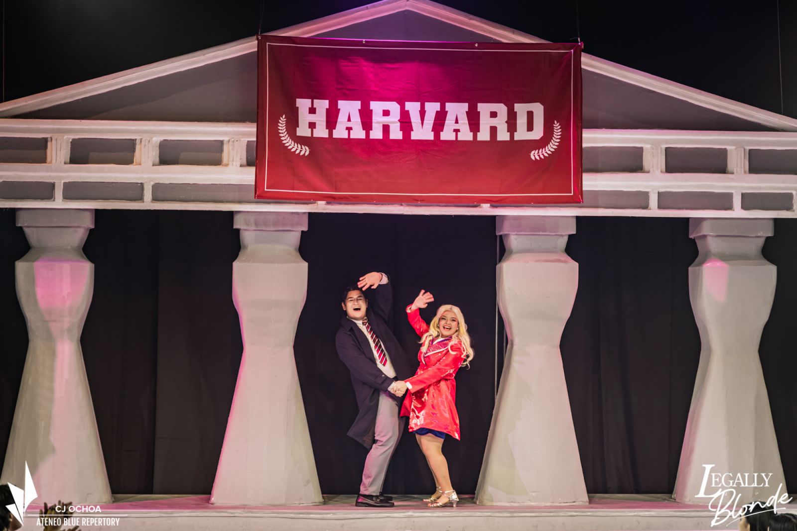 Ron Balgos as Emmett Forrest and Daniella Nicola Tan as Elle Woods in Ateneo Blue Repertory’s ‘Legally Blonde’ (Photo: CJ Ochoa)